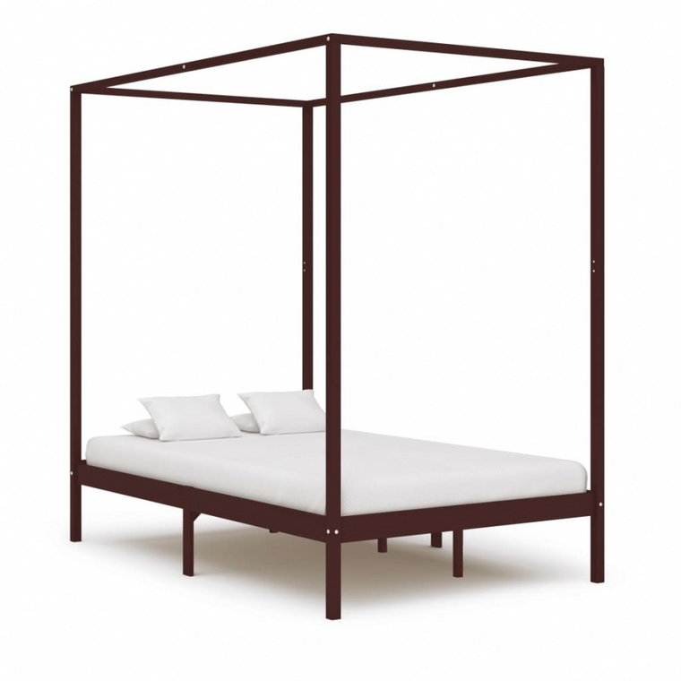 Rama łóżka z baldachimem, ciemnobrązowa, lita sosna, 140x200 cm kod: V-283271
