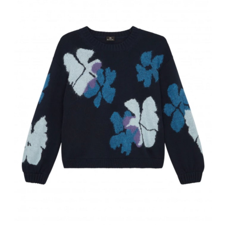 Granatowy sweter z kwiatowym dekoltem Paul Smith