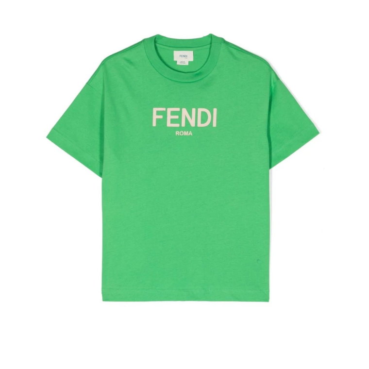 Zielony Bawełniany Jersey Chłopięcy T-Shirt Fendi