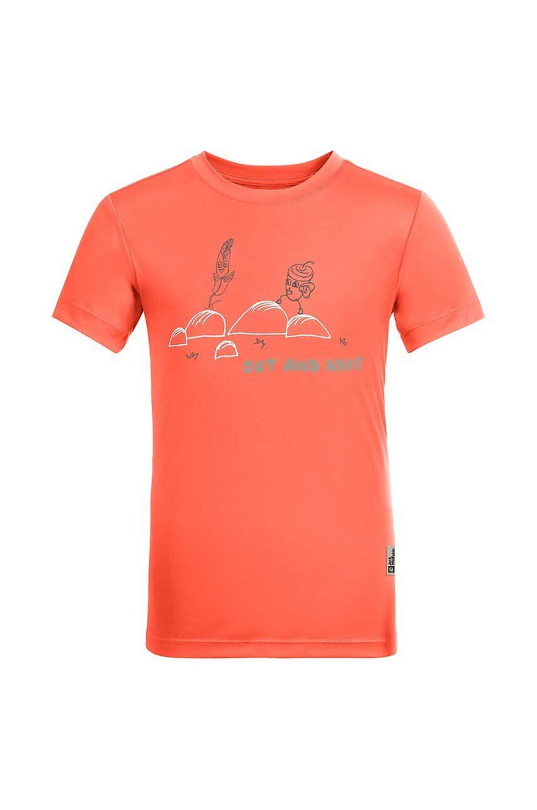 Jack Wolfskin t-shirt dziecięcy OUT AND ABOUTIDS kolor pomarańczowy z nadrukiem