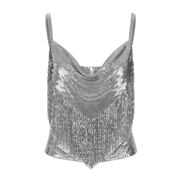 Srebrna Frędzla Mesh Top Paco Rabanne