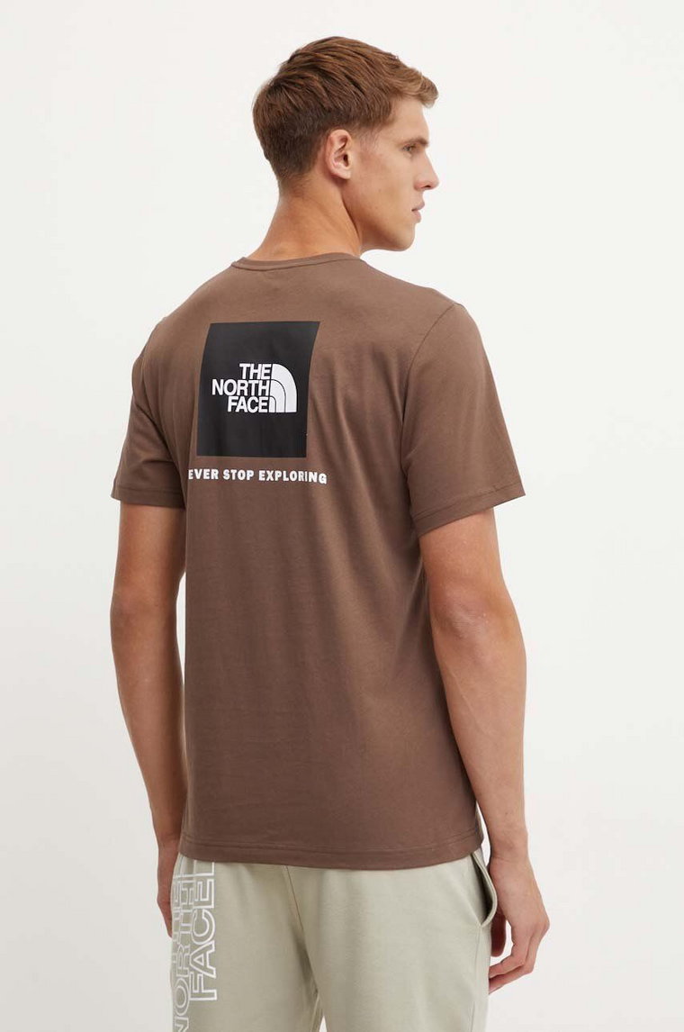 The North Face t-shirt bawełniany S/S Redbox Tee męski kolor brązowy z nadrukiem NF0A87NP5EX1