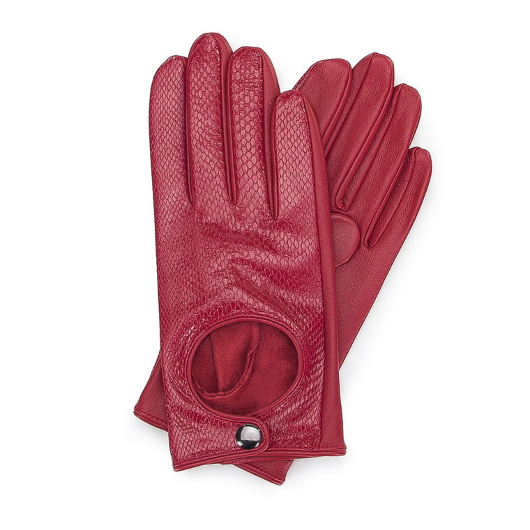 Damskie rękawiczki samochodowe ze skóry lizard czerwone