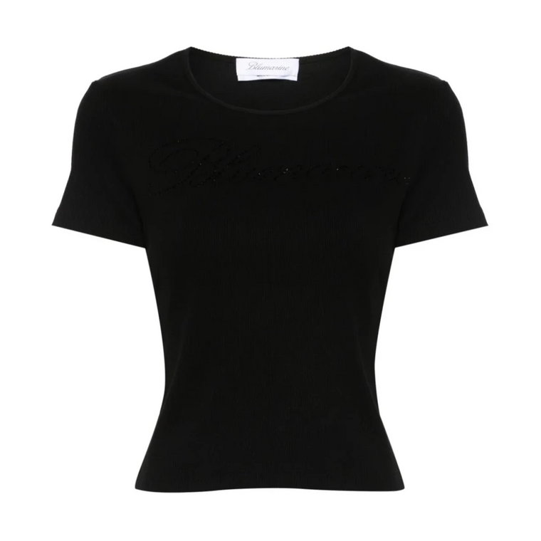 Rhinestone Logo Crew Neck T-shirt Blumarine