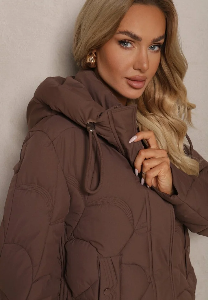 Renee Brązowa Pudełkowa Kurtka Zdobiona Pikowanymi Przeszyciami z