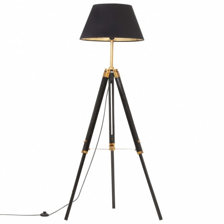Lampa podłogowa na trójnogu, czarno-złota, drewno, 141 cm kod: V-288076