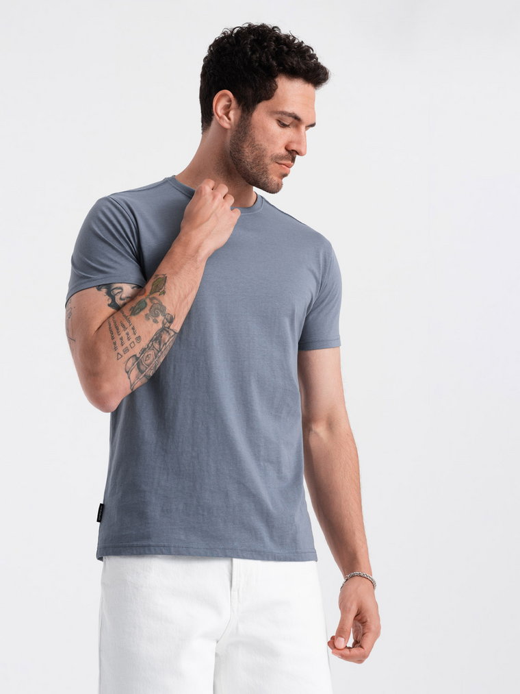 T-shirt męski klasyczny bawełniany BASIC - niebieski denim V7 OM-TSBS-0146