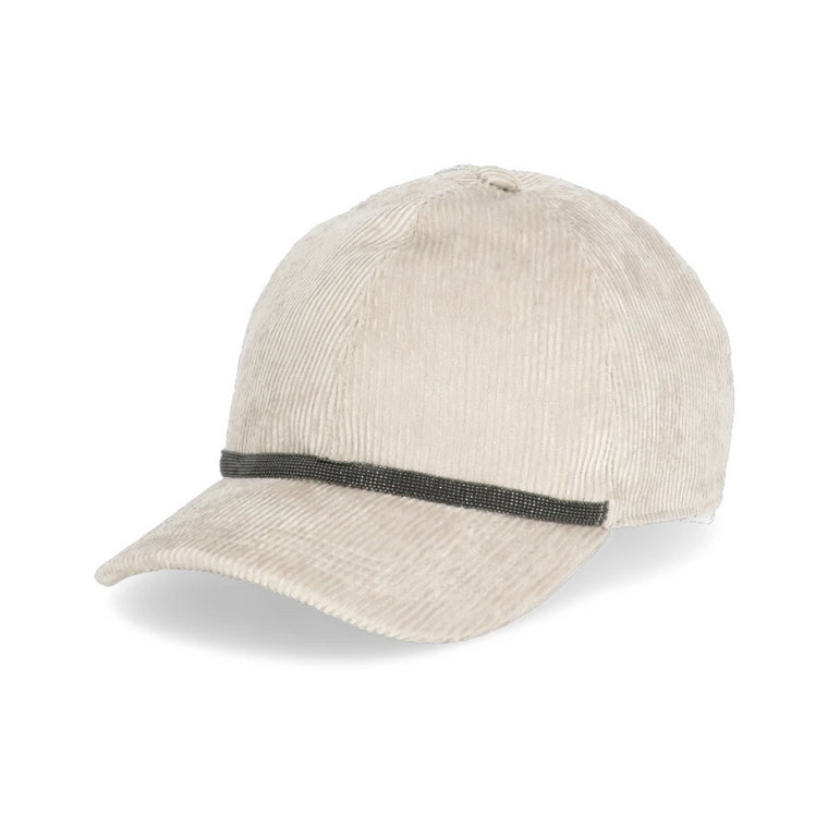 Beżowa czapka baseballowa z aksamitu z mosiężnym detalem Brunello Cucinelli