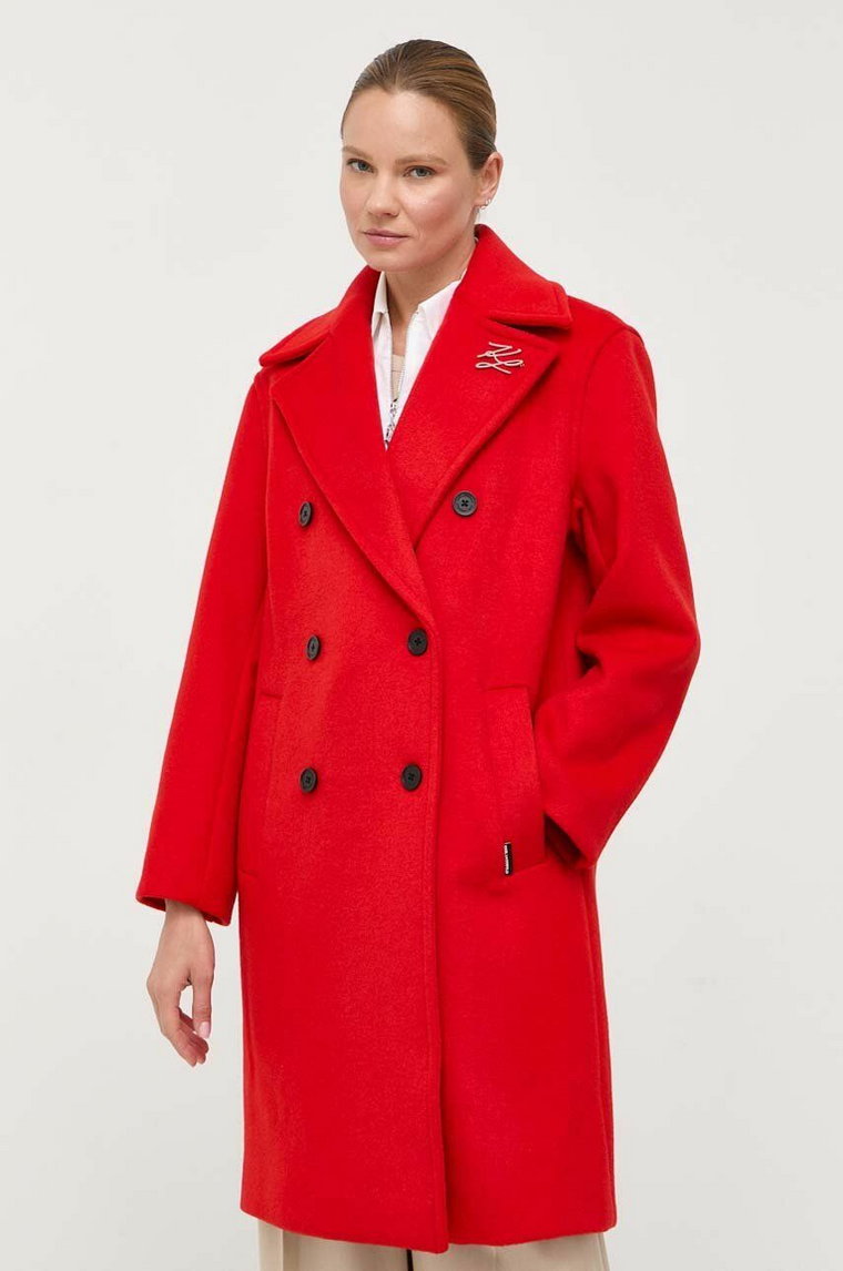 Karl Lagerfeld płaszcz wełniany kolor czerwony przejściowy