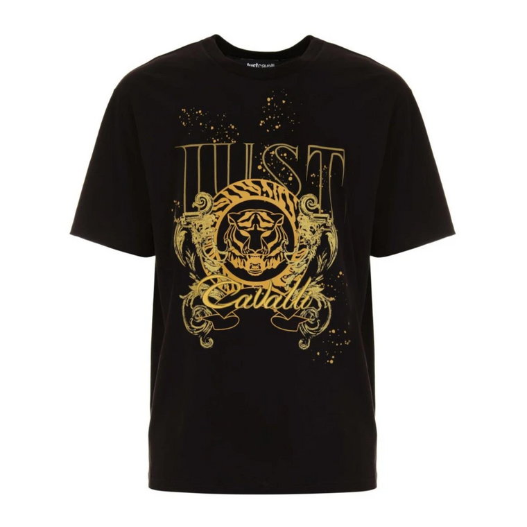 T-shirt z nadrukiem złotego herbu Roberto Cavalli