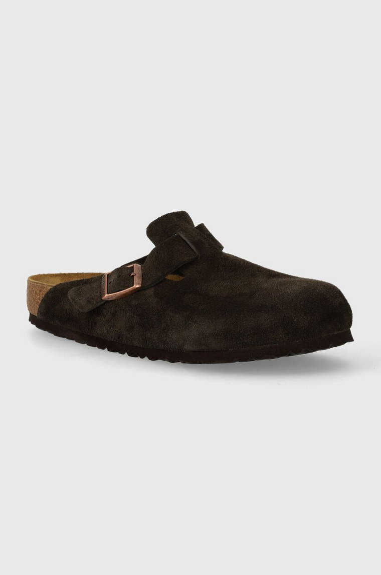 Birkenstock klapki zamszowe Boston męskie kolor brązowy 60901