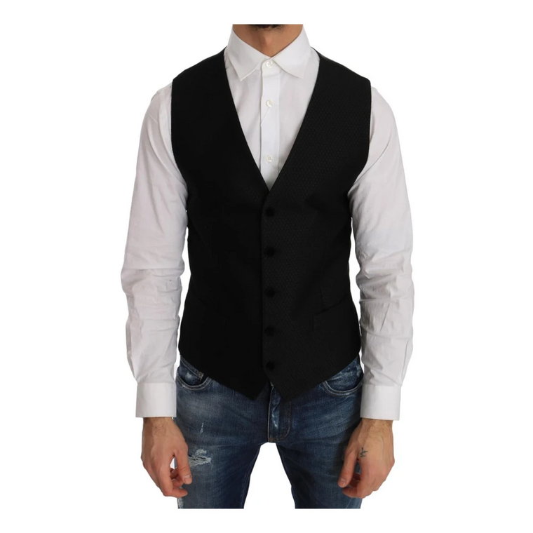 Czarny slim fit formalny kamizelka w kropki Dolce & Gabbana