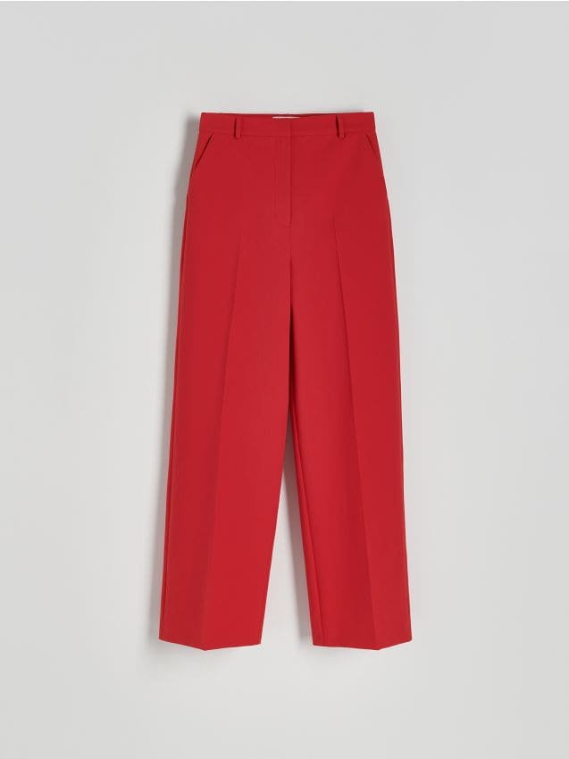 Reserved - Spodnie w kant z wiskozą - czerwony
