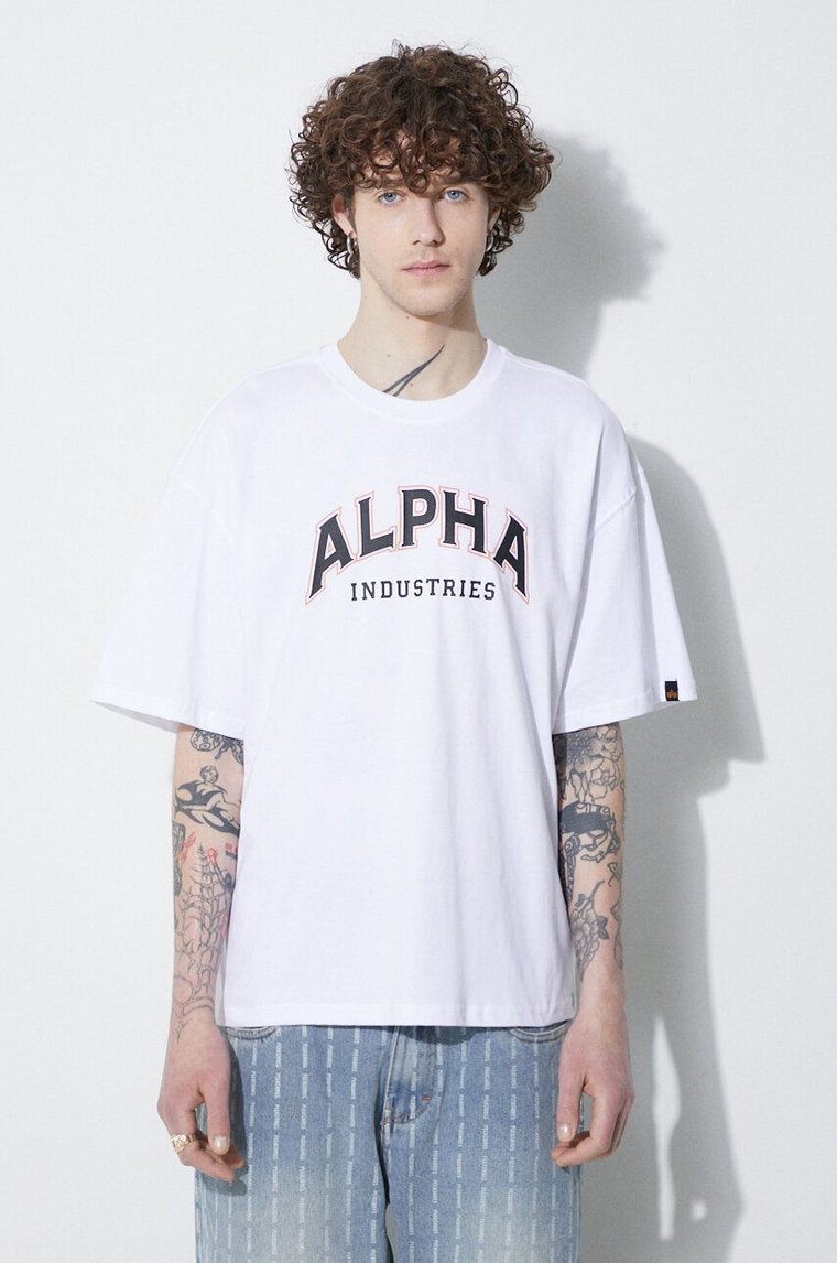 Alpha Industries t-shirt bawełniany College męski kolor biały z nadrukiem 146501