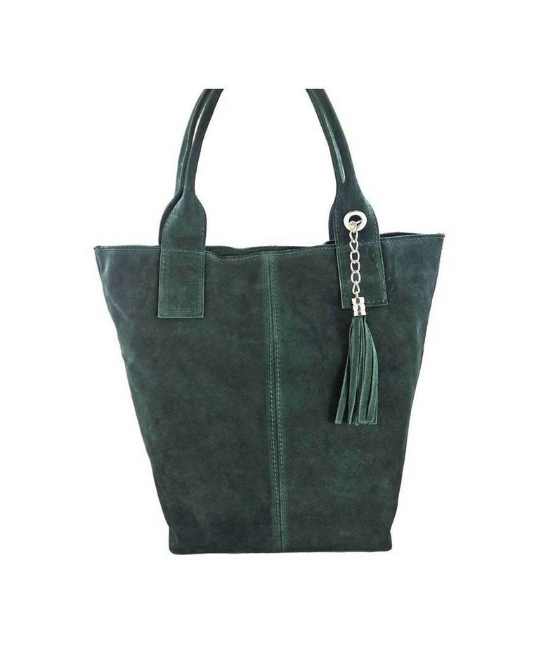 Shopper bag - torebka damska zamszowa - Zielona ciemna