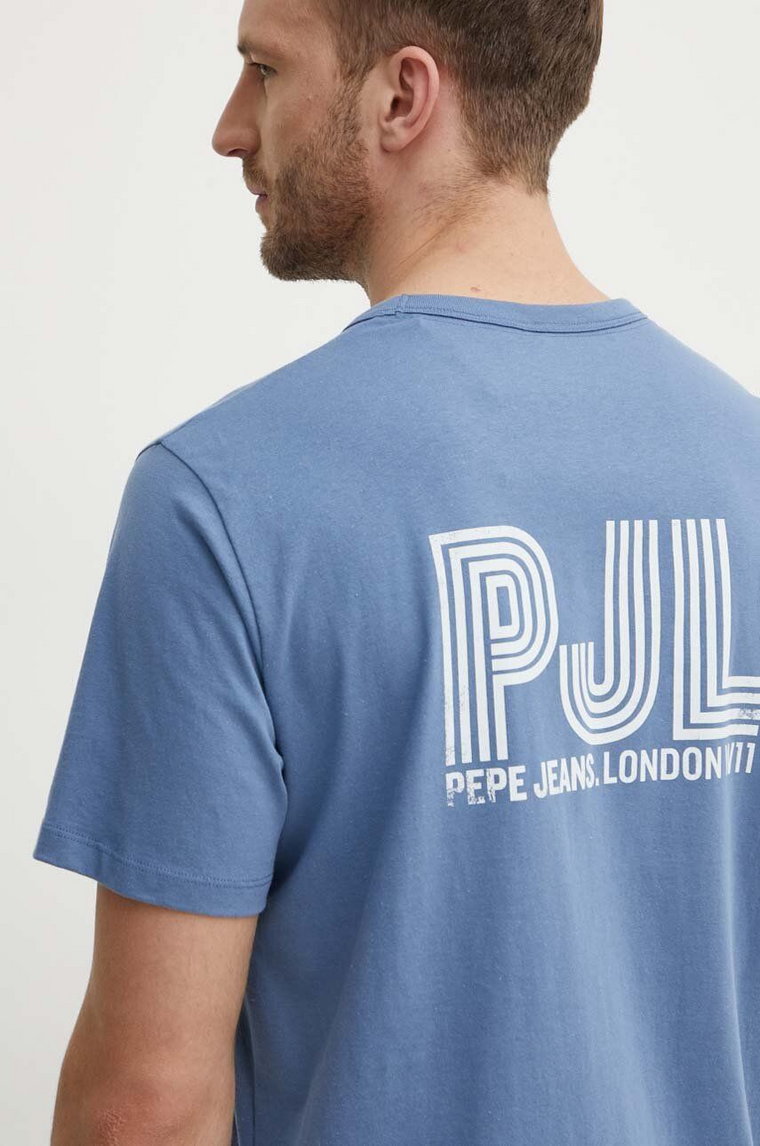 Pepe Jeans t-shirt bawełniany AARON męski kolor niebieski z nadrukiem PM509426