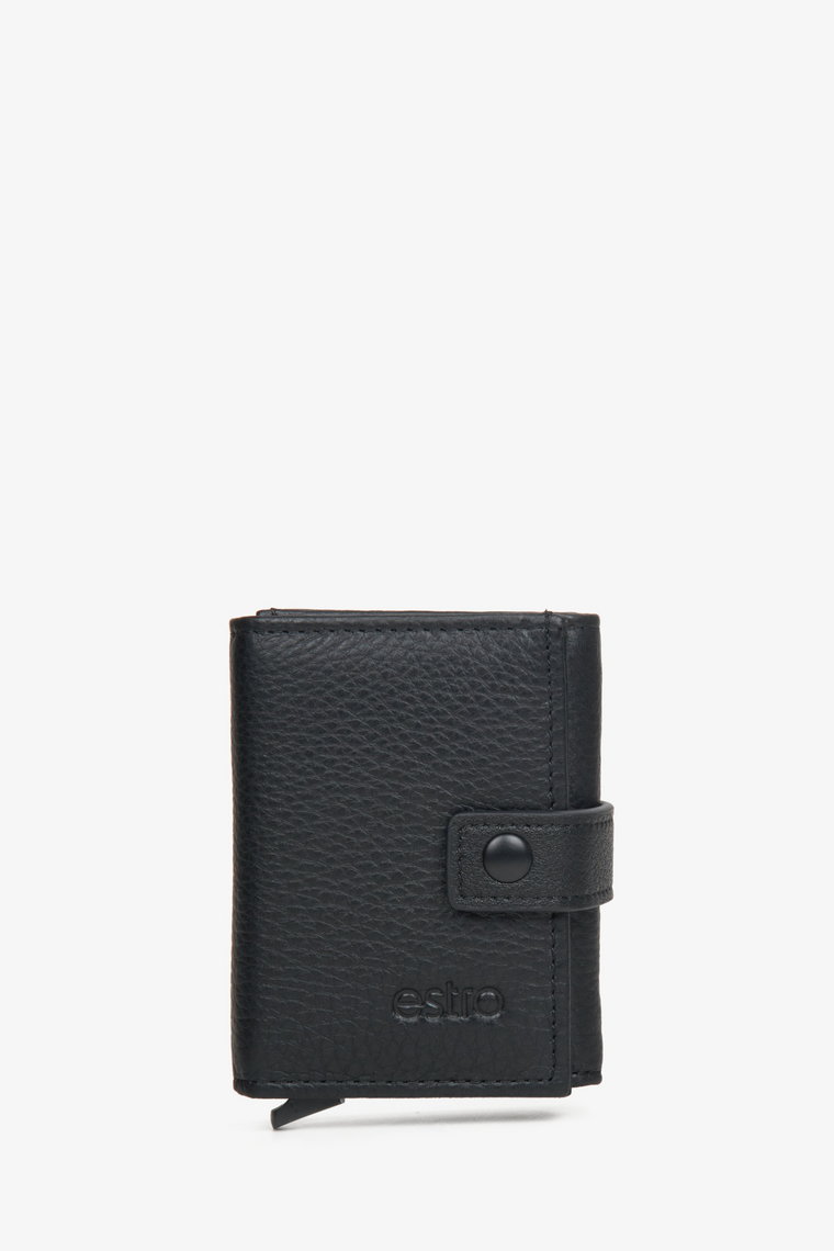 Mały skórzany portfel męski w kolorze czarnym zapinany na zatrzask Estro ER00114462