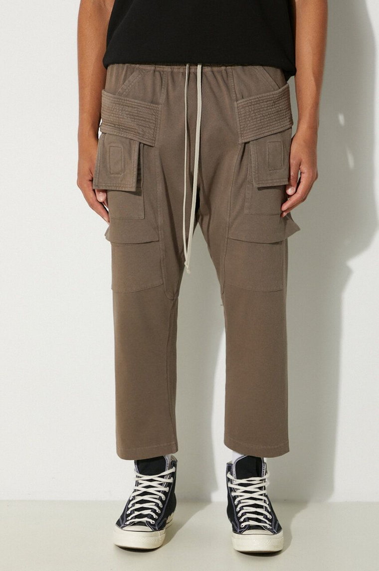 Rick Owens spodnie dresowe bawełniane Creatch Cargo Cropped Drawstring kolor szary gładkie DU02D2371.RIG