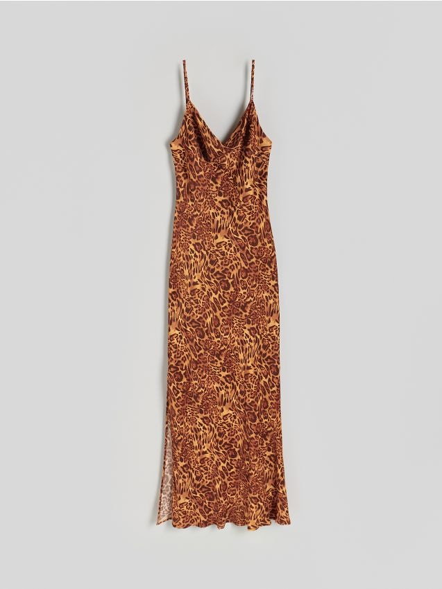 Reserved - Sukienka z nadrukiem zwierzęcym - brązowy