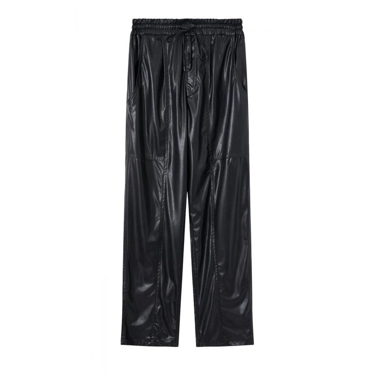 Czarne Spodnie z imitacji skóry z kieszeniami bocznymi i sznurkiem w talii Isabel Marant Étoile