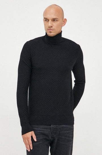 Trussardi sweter wełniany męski kolor czarny lekki z golferm
