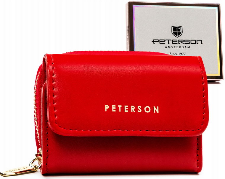 Mały, elegancki portfel damski z gładkiej skóry ekologicznej - Peterson