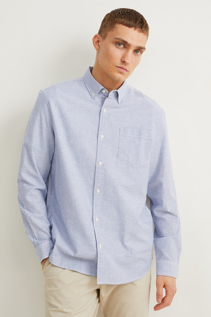 C&A Koszula Oxford-slim fit-przypinany kołnierzyk-w paski, Niebieski, Rozmiar: XL