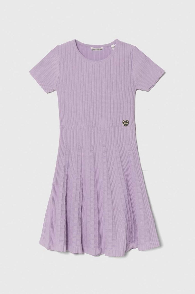 Guess sukienka dziecięca kolor fioletowy mini rozkloszowana