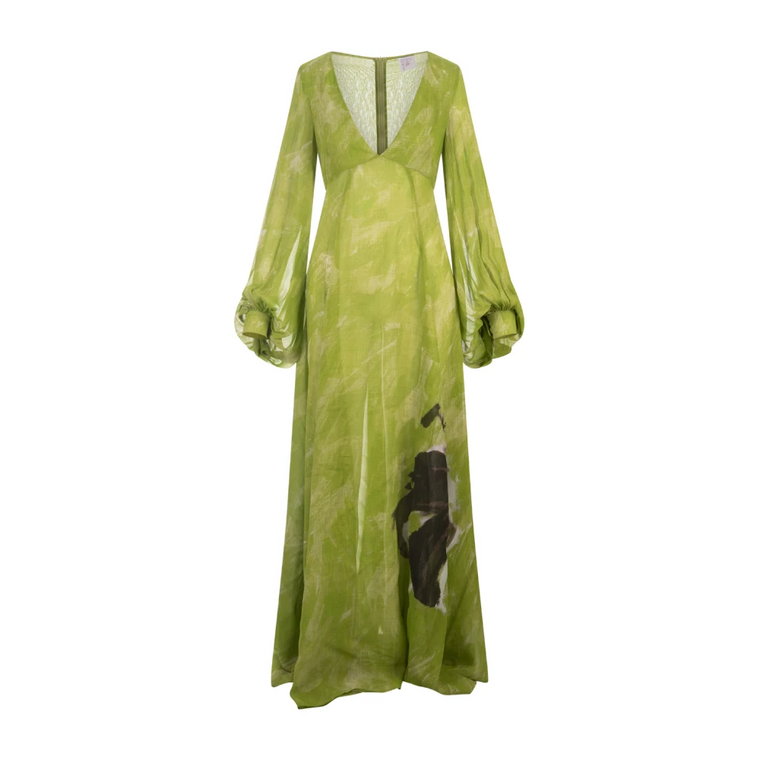 Zielona Długa Sukienka z Wiskozy z Nadrukiem Stella Jean