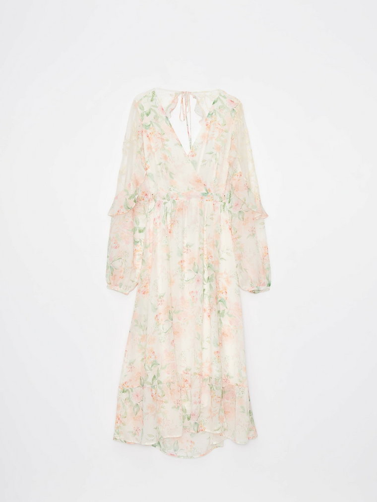 Mohito - Elegancka sukienka midi w kwiaty - kremowy