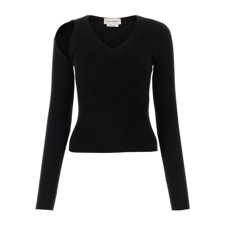 Czarny sweter z mieszanki wełny - Stylowy i wygodny Alexander McQueen
