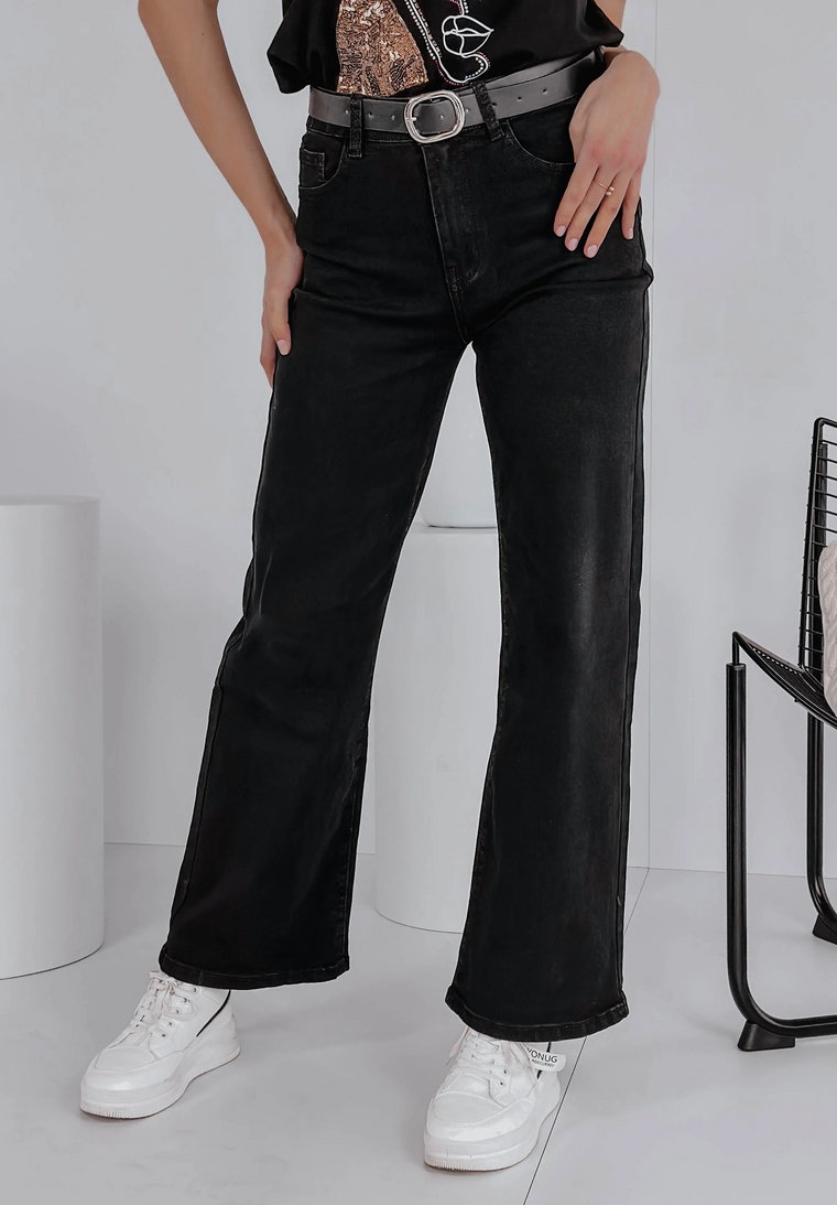 Spodnie jeansowe z szeroką nogawką Town czarne XS