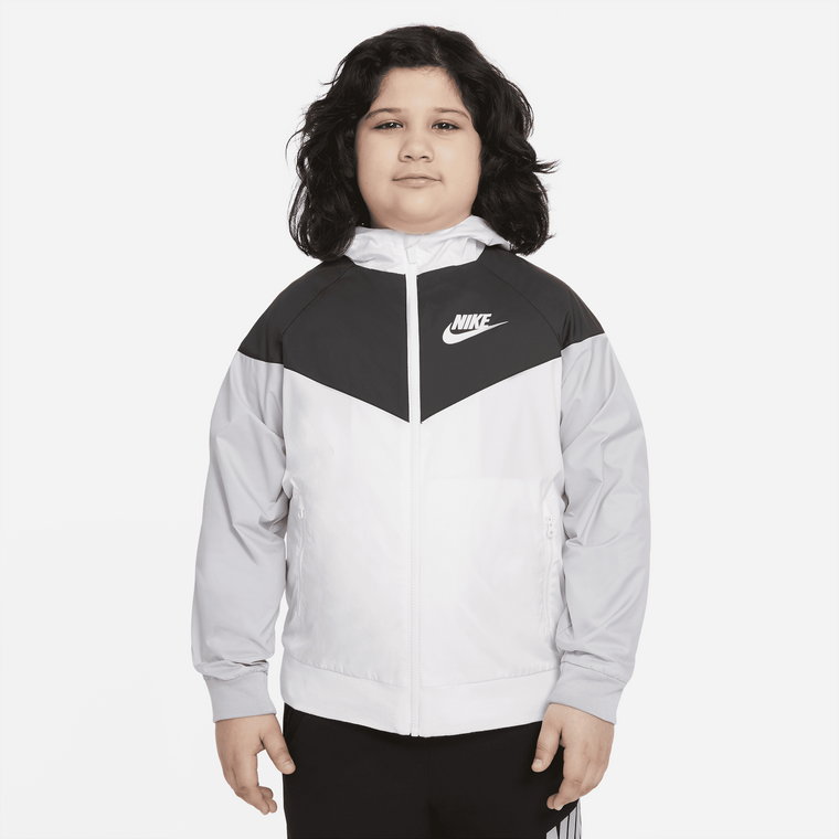 Kurtka z kapturem o luźnym kroju do bioder dla dużych dzieci (chłopców) Nike Sportswear Windrunner (szerszy rozmiar) - Czerń