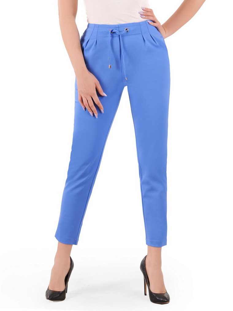Niebieskie spodnie damskie z kieszeniami 35608