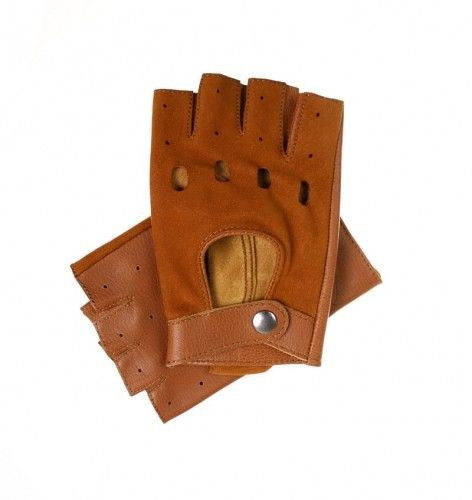 Skórzane rękawiczki bez palców - jasno brązowe