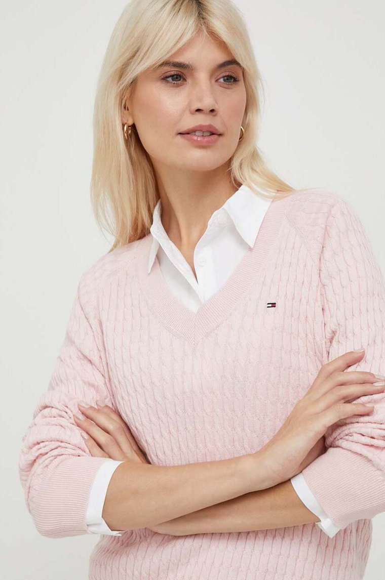 Tommy Hilfiger sweter bawełniany kolor różowy