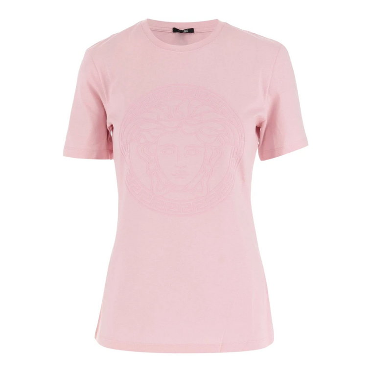 Różowa Koszulka z Okrągłym Dekoltem dla Kobiet Versace