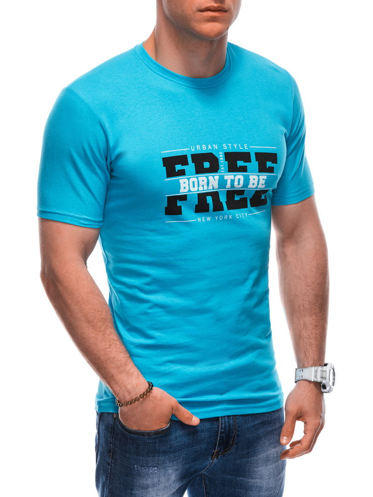T-shirt męski z nadrukiem S1924 - turkusowy