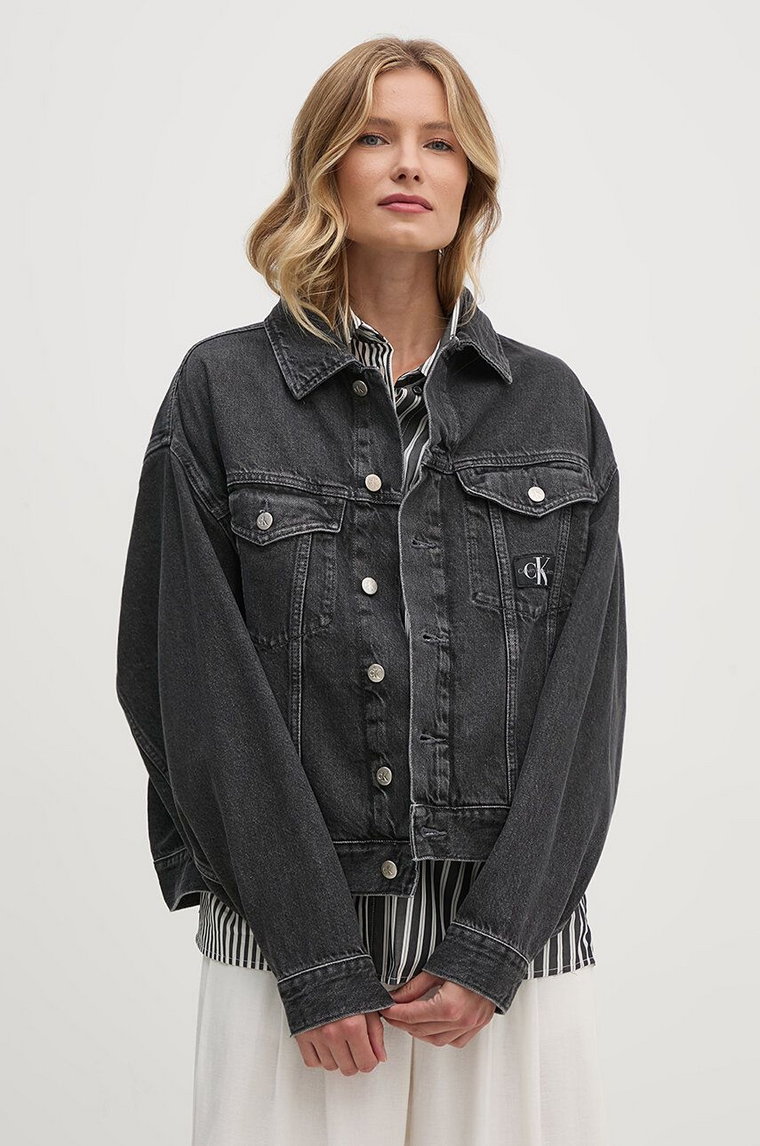 Calvin Klein Jeans kurtka jeansowa damska kolor szary przejściowa oversize J20J223711