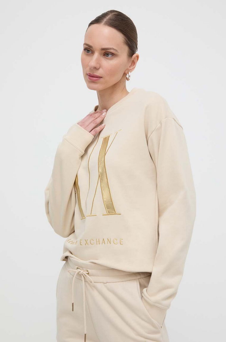Armani Exchange bluza bawełniana damska kolor beżowy z aplikacją 8NYM07 YJ68Z