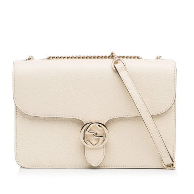 Biała skórzana torebka damska z łańcuszkiem Gucci
