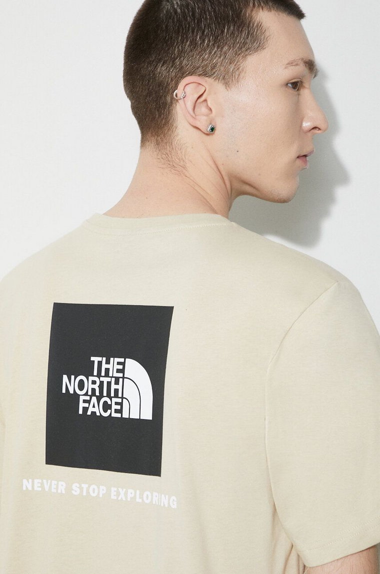 The North Face t-shirt bawełniany M S/S Redbox Tee męski kolor beżowy z nadrukiem NF0A87NP3X41