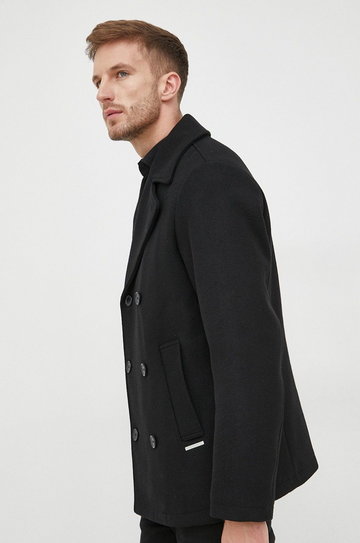 Armani Exchange płaszcz z domieszką wełny kolor czarny przejściowy dwurzędowy