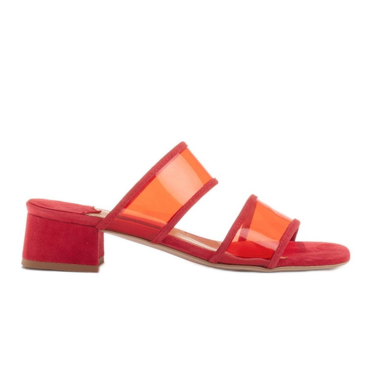 Marco Shoes Klapki damskie z półprzeźroczystymi paskami czerwone