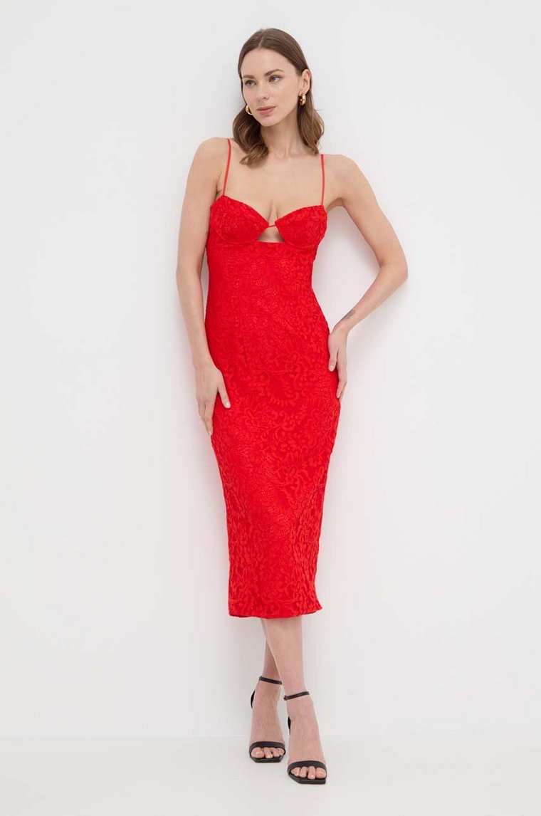 Bardot sukienka kolor czerwony midi dopasowana