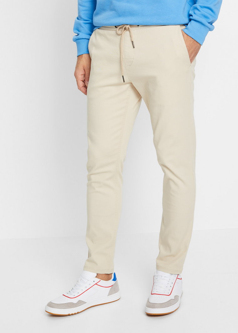 Spodnie chino z gumką w talii, w krótszej długości, Regular Fit Tapered