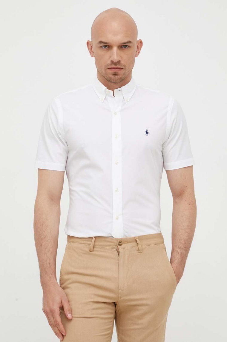 Polo Ralph Lauren koszula męska kolor biały slim z kołnierzykiem button-down