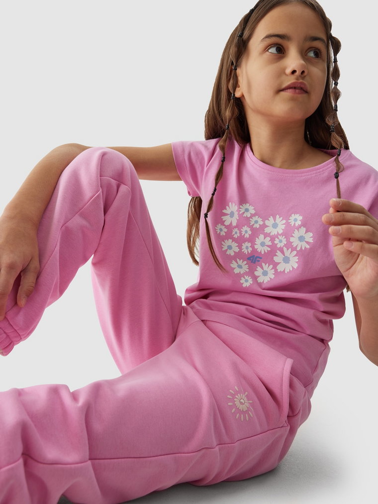T-shirt z bawełny organicznej dziewczęcy - różowy