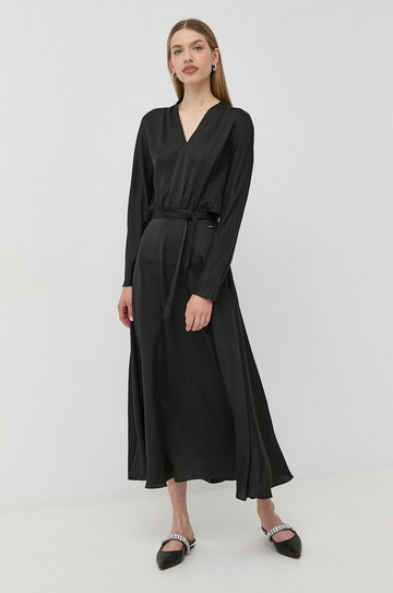 Armani Exchange sukienka kolor czarny maxi rozkloszowana
