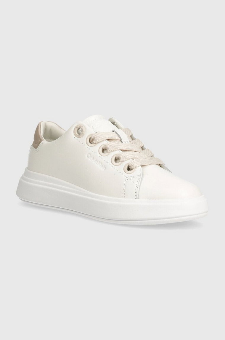 Calvin Klein sneakersy skórzane CUPSOLE LACE UP LTH kolor biały HW0HW02085